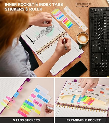 Miniatura 6 de Cuaderno grande en espiral para mujeres y hombres, 300 páginas rayadas numeradas, con rayas universitarias, cuaderno encuadernado en espiral de tapa