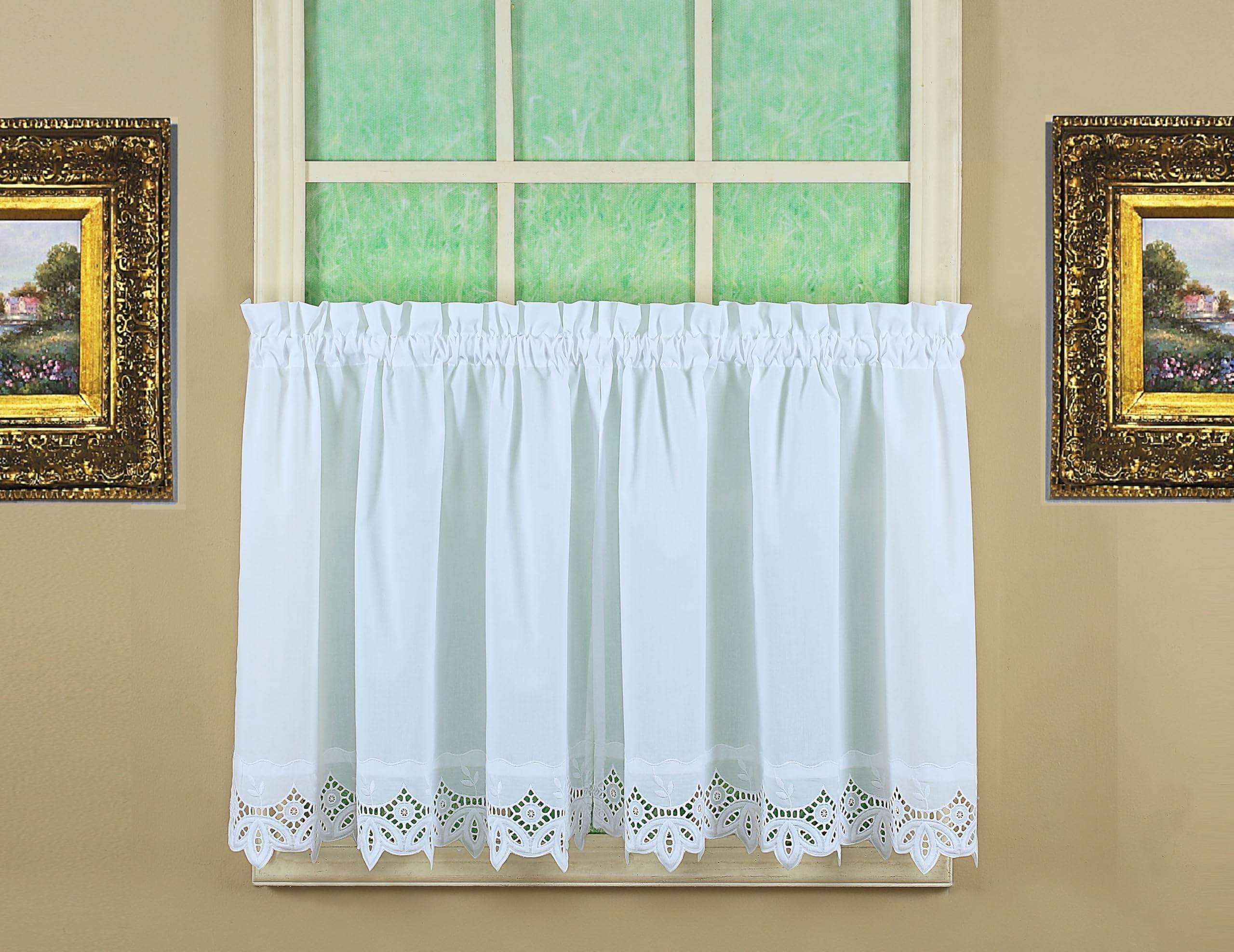 Today's Curtain, Heirloom Battenberg Eyelet Tier 36", White, 58" W x 36" L