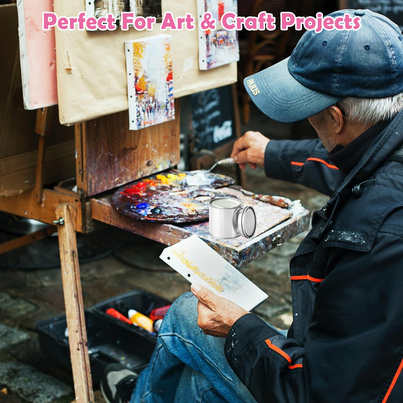 SENENQU Paquete de 12 latas de pintura de metal de 250 ml con tapas, latas de pintura vacías, contenedor de almacenamiento de pintura multiusos para manualidades, proyectos de bricolaje, organización
