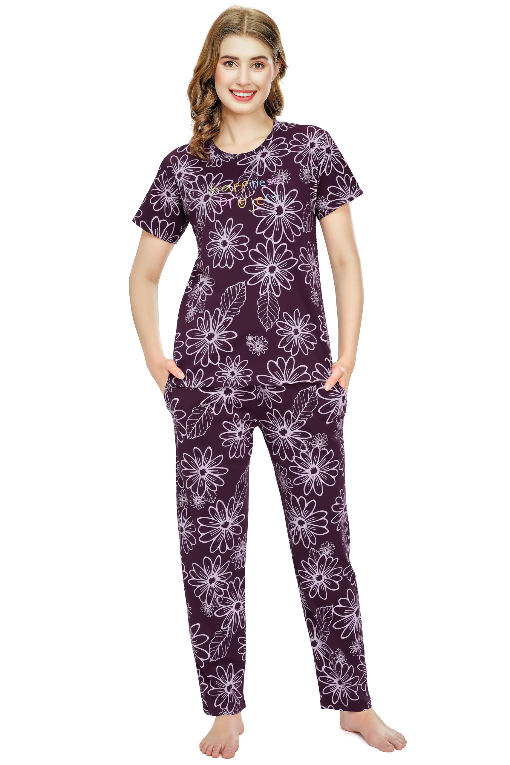 zeyo Night Suit for Women's Floral Printed Cotton Night Dress of Top and Pajama Set 5778-picture-52