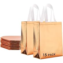 RACETOP 15 Pcs Rose Gold Reusable Gift Bags Bulk, 8x4x10 Inch Elegant Non-woven Sparkle Gift Bags for Birthday, Wedding, Party Favors, Fashion Accessories Packaging