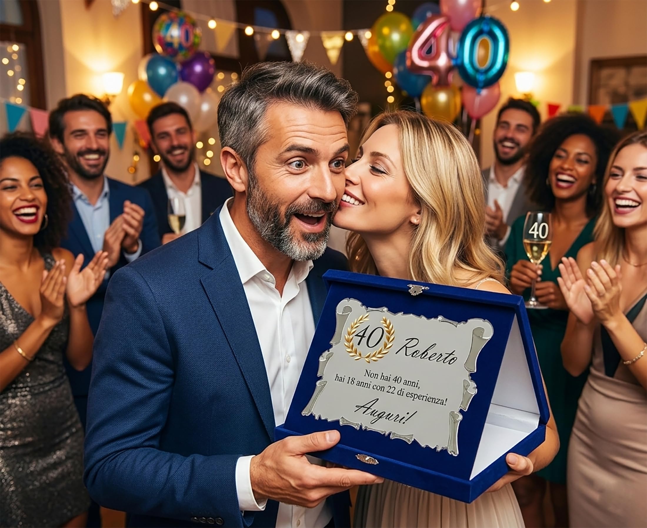 Pubblimania TARGA Personalizzata COMPLEANNO in Elegante Cofanetto di Velluto con età - Regalo Compleanno Originale per Uomo e Donna - Idea Regalo Divertente per 18 30 40 50 60 70 Anni (Compleanno)