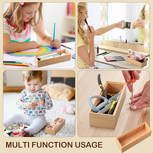 Miniatura 7 de Kigley Organizador de cajones de bambú de 8 piezas, utensilios de cocina, utensilios de madera, caja de almacenamiento apilable de madera, bandeja