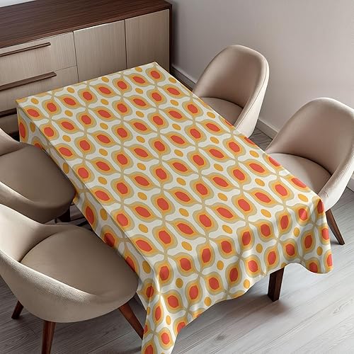 Ambesonne Mantel geométrico, formas geométricas atrevidas vinculadas de los años 70, diseño bohemio vintage, mantel rectangular para decoración de