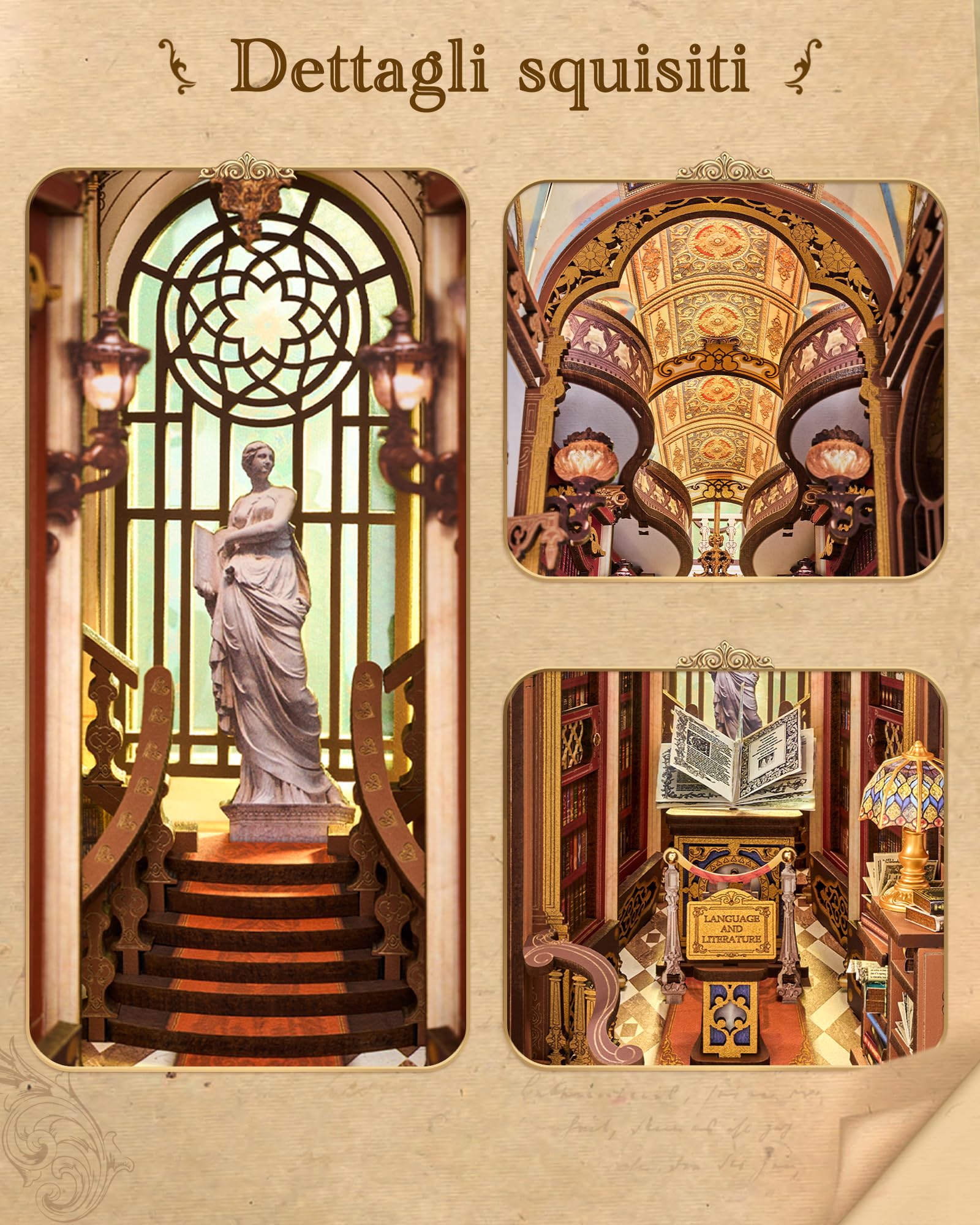 Rolife Book Nook Library of Wonders, Puzzle 3D in Legno, Kit Miniatura Fai-da-Te, Fermalibri Decorativo per Scaffali, Regalo Creativo di Natale e Compleanno per Adulti e Ragazzi