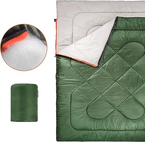 Miniatura 5 de Amazon Basics Saco de dormir para dos personas con clima fresco de 40 °F, 87 pulgadas x 59 pulgadas, verde oliva