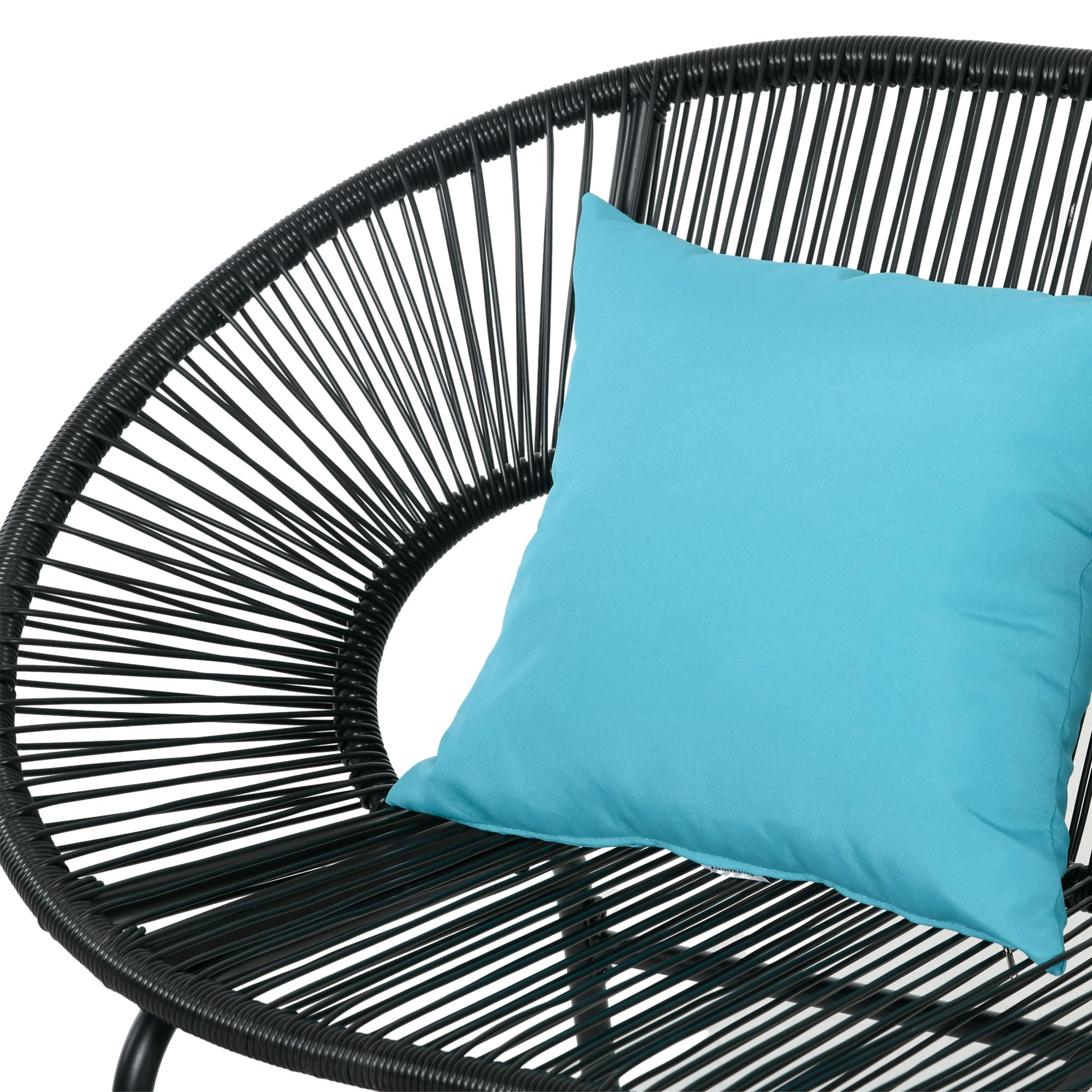 Outsunny Banquette Banc de Jardin 2 Places en Acier et Cordage en résine avec 2 Coussins - dim. 132L x 72l x 83H cm - Noir