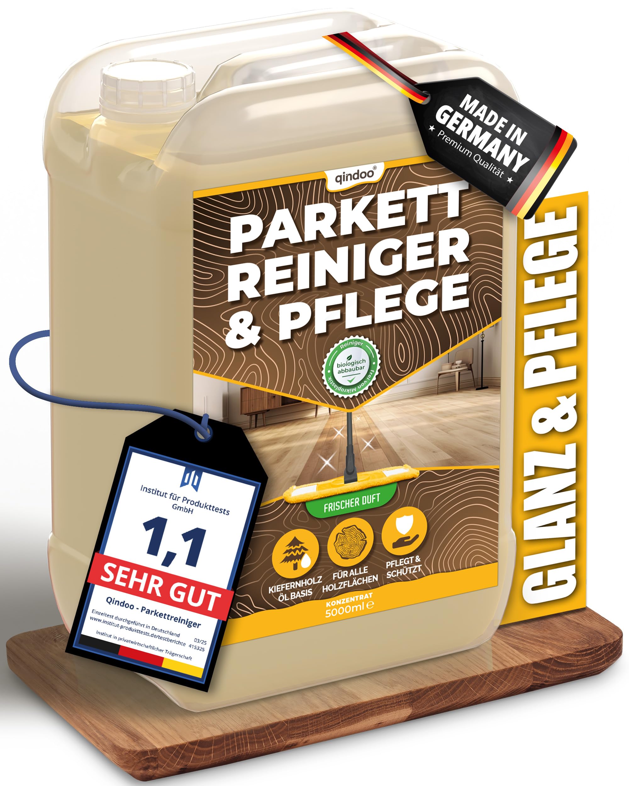 Parkettpflege für geölte Böden 5L Holz Dielen Parkettboden Reiniger Pflege, Holzboden un d Parkett wischen, Holzseife mit UV-Schutz