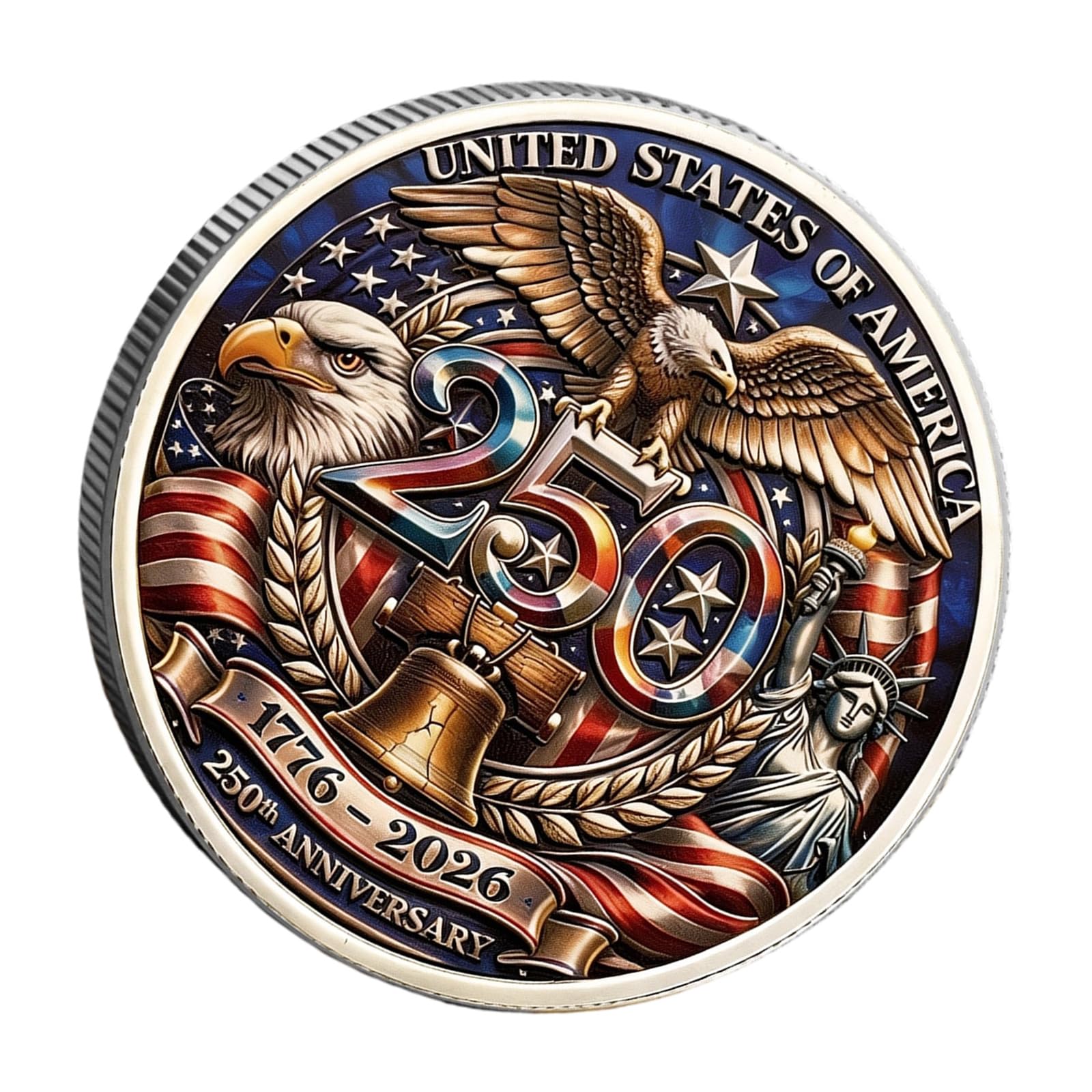 Tsophreniq Anniversary Memorabilias Coin Honoring 250Th America Independence Commemorative Medals for Home Decoration and Gifting Historical Anniversary Coin