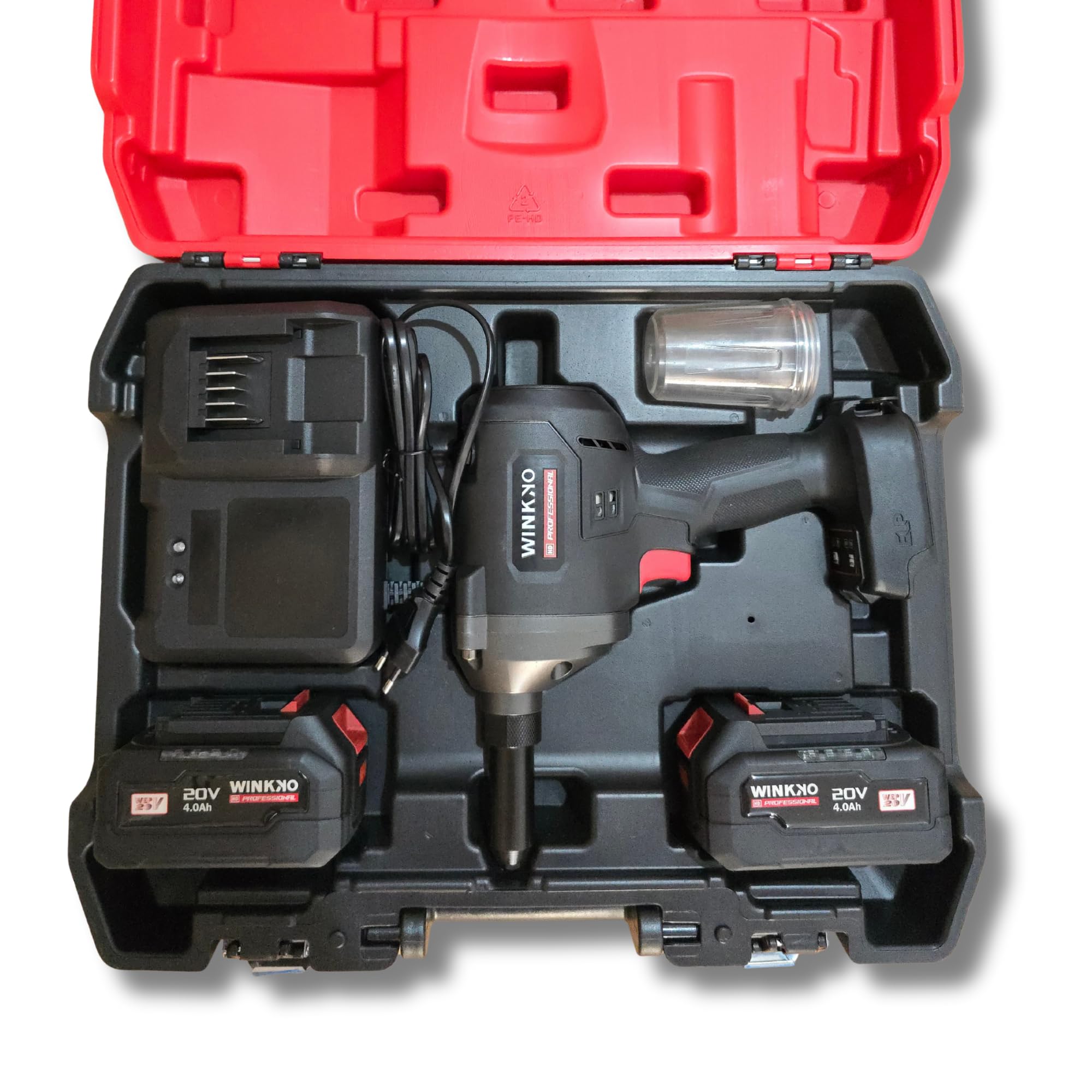 Remachadora Eléctrica Industrial Brushless 20V 4.0Ah, 2.4 a 6.4 mm, 16000N de Fuerza, 2 Baterías, Cargador y Maletín Resistente.