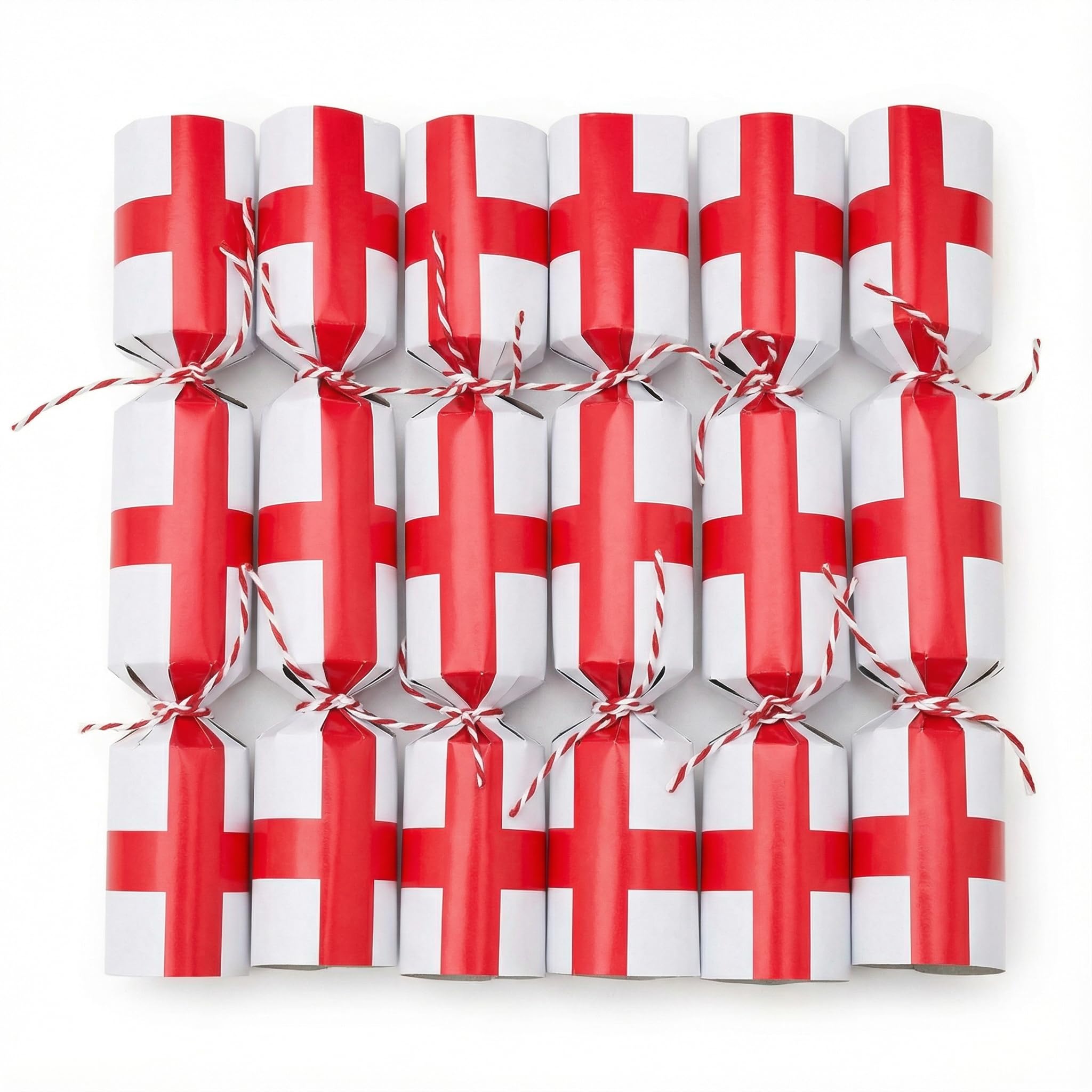Toyland Red/White Toyland® 22 X 4.5Cm - 6 England Flag Festive Football Christmas Crackers – Hats, Mottos, Snaps & Novelty Football Game Included - St George's, Euros & World Cup - English Party Decorations