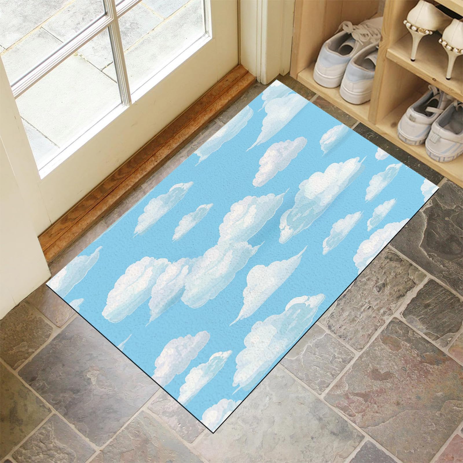 Tapis de porte extérieur de qualité robuste et lavable design azur
