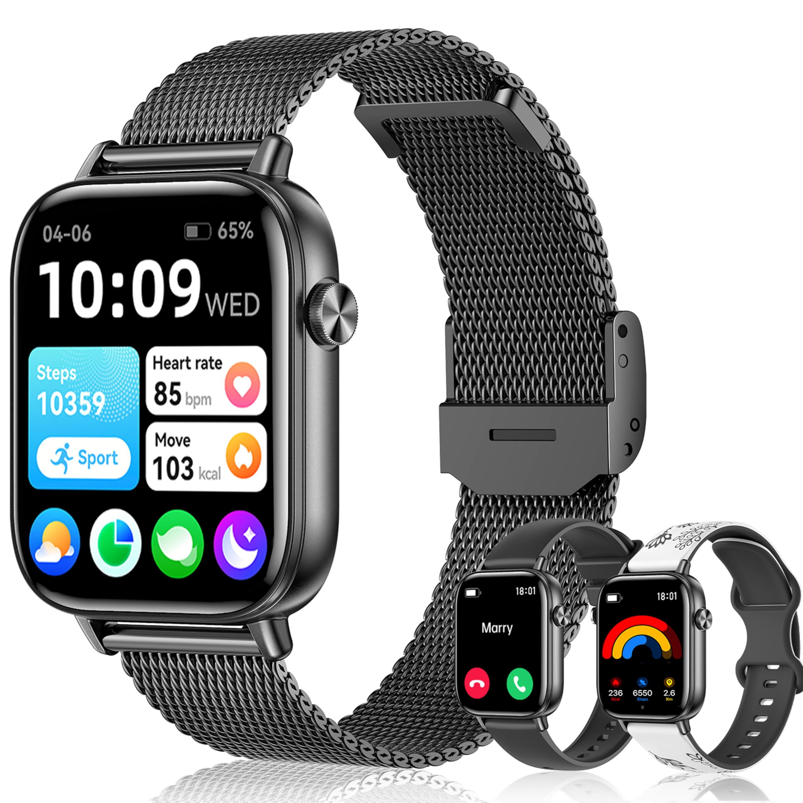Men's Smart Watch, 1.83" HD Calls Bluetooth Smartwatch Compatible iPhone & Android with Pedometer/SpO2/Heart Rate Monitor/Sleep, 120 Sports Modes and AI Voice, Black/3 Straps