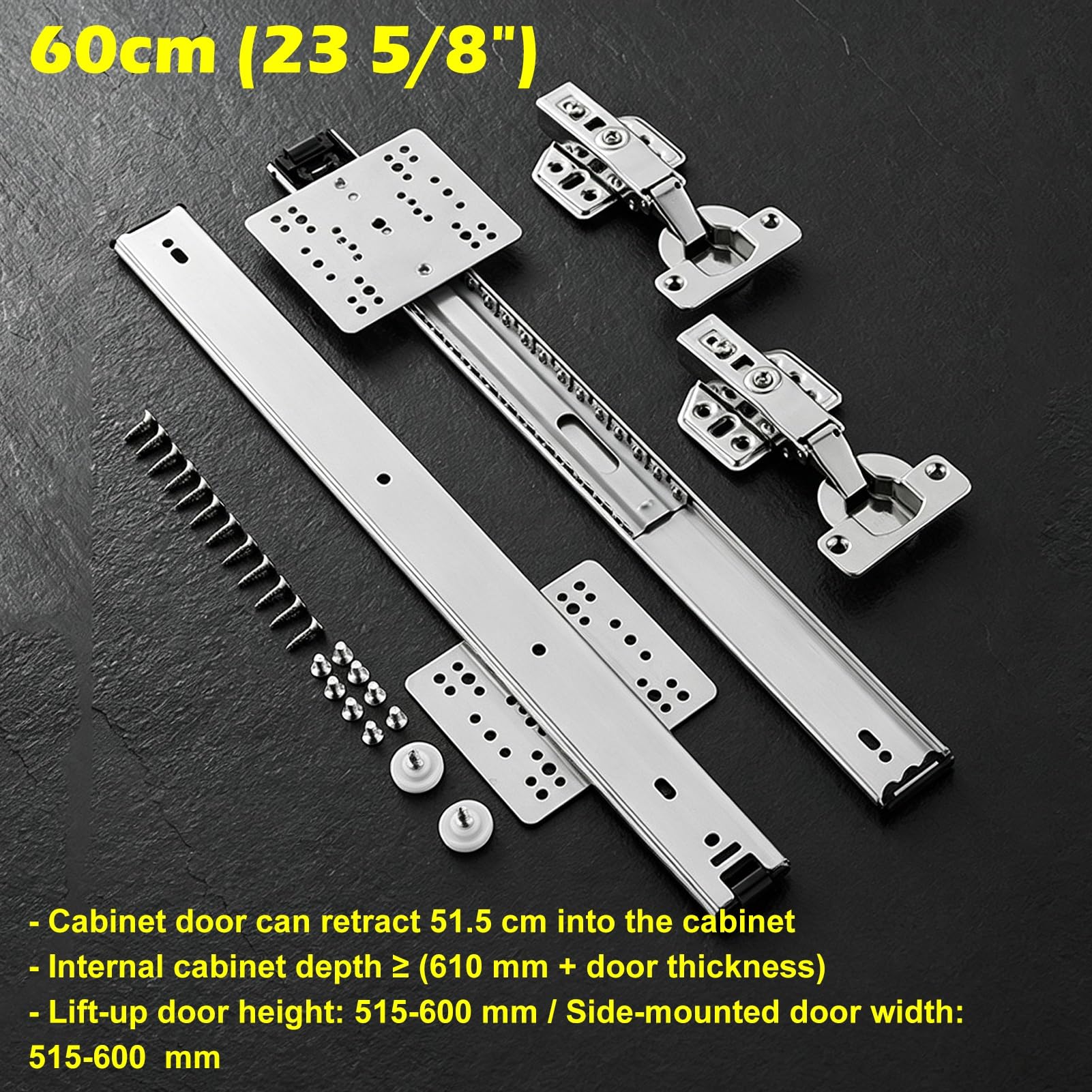 Herrajes Puertas Correderas Guía para Puerta Escamoteable de Armario | Herrajes para Puerta Corredera con Bisagras Pivotantes, Sistema Silencioso para Armario con Cierre Suave(60cm (23 5/8"))