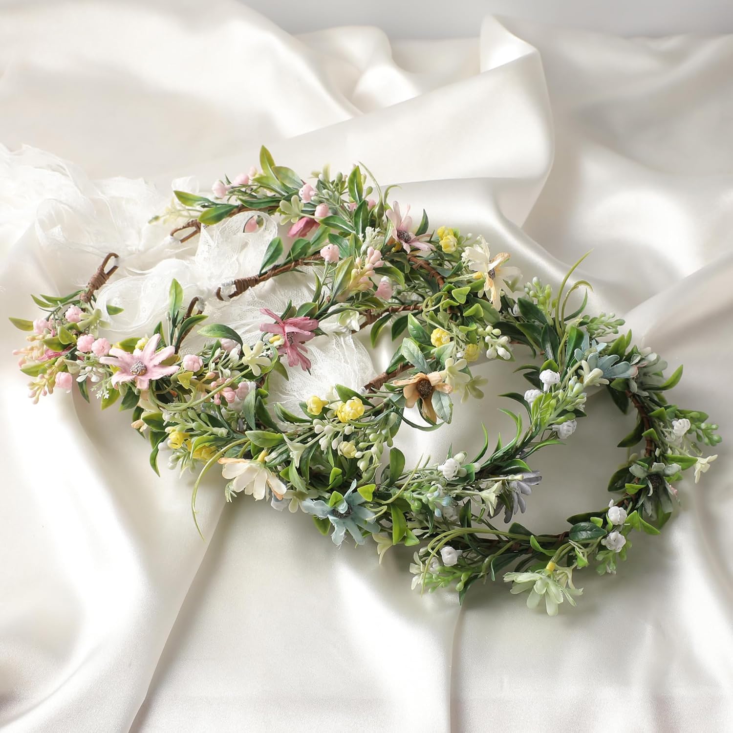 Blue Flower Crown Headband, Handmade Fairy Daisy Floral Headpiece, Artificial Boho Bridal Flower Crown for Women Girls Maternity Renaissance Weeding Festivals Birthday Party Headdress - Image 7