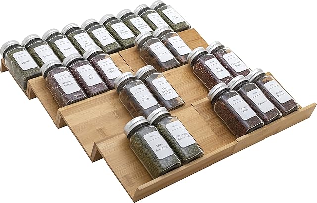 Angimio Bamboo Spice Rack Drawer Organizer - 8 Pieces Set- 8" Wide Per Piece - Combine Pieces Into 16" Wide Rack (8" or 16")