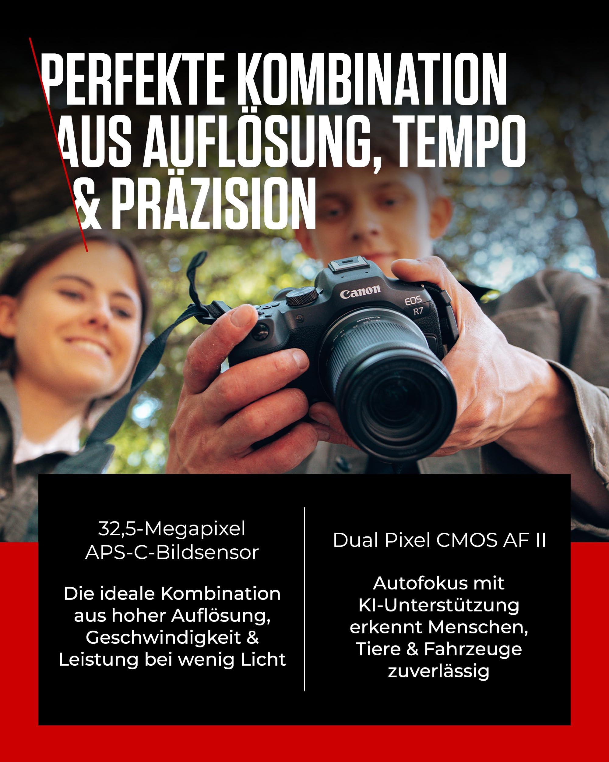 Canon EOS R7 Systemkamera mit RF-S 18–150mm Objektiv – 32,5 MP APS-C CMOS-Sensor – Dual Pixel CMOS AF II, integrierte Bildkombination, UVC/UAC-kompatibel - Perfekt, um Naturmomente einzufangen