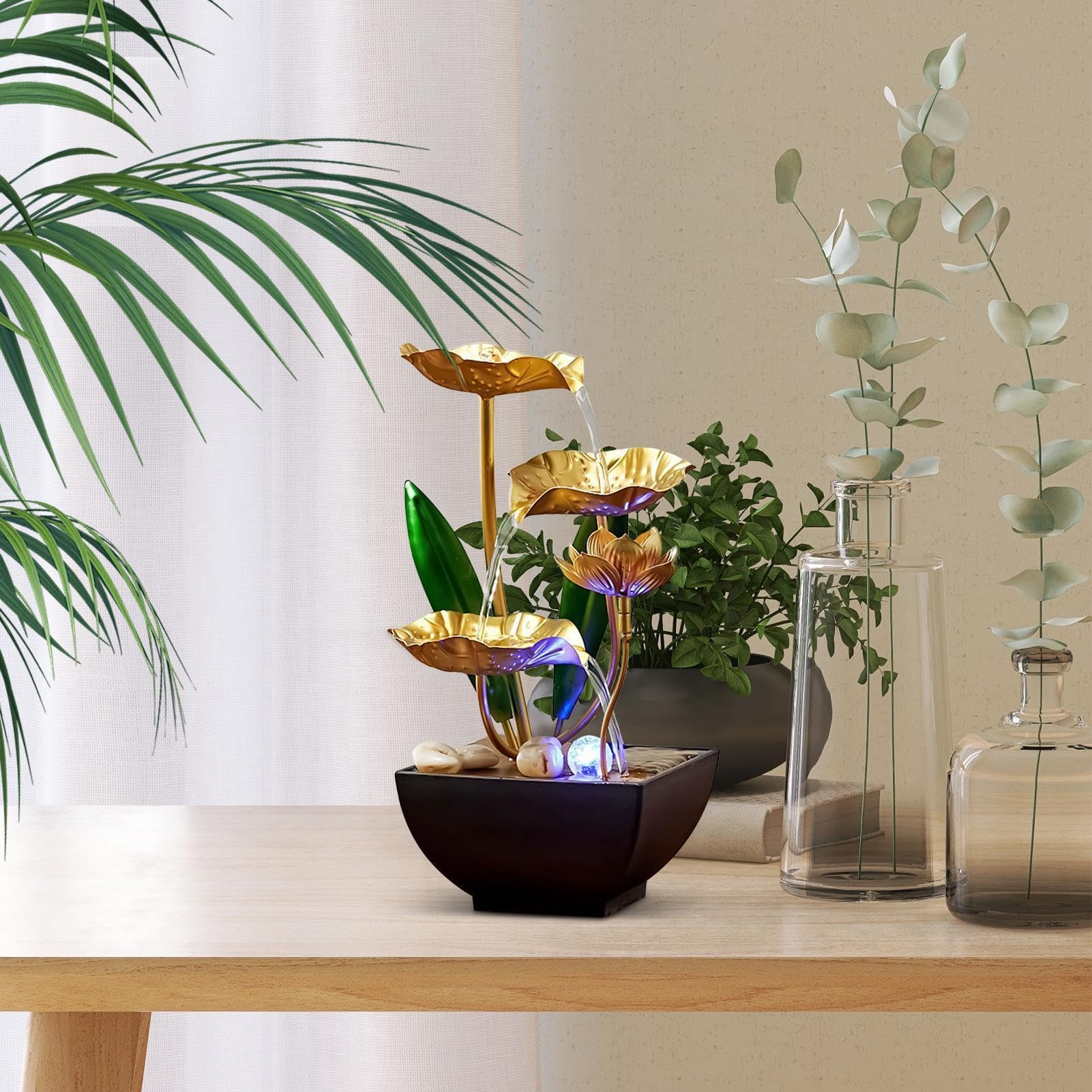 Pequeña fuente interior de agua Lámpara relajante zen serena mini para mesa | Fuente De Agua Relajante Para Escritorio Sonido relajante , luz suave, meditación para salón, oficina, hote