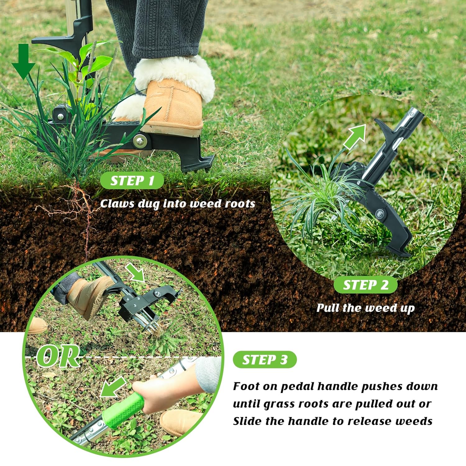 4-Claw Weed Puller Tool Stand Up Heavy Duty, 39'' Long Weeding Tool with Long Handle Stainless Steel Claws Gardening Weed Pulling Tool for Lawn and Garden