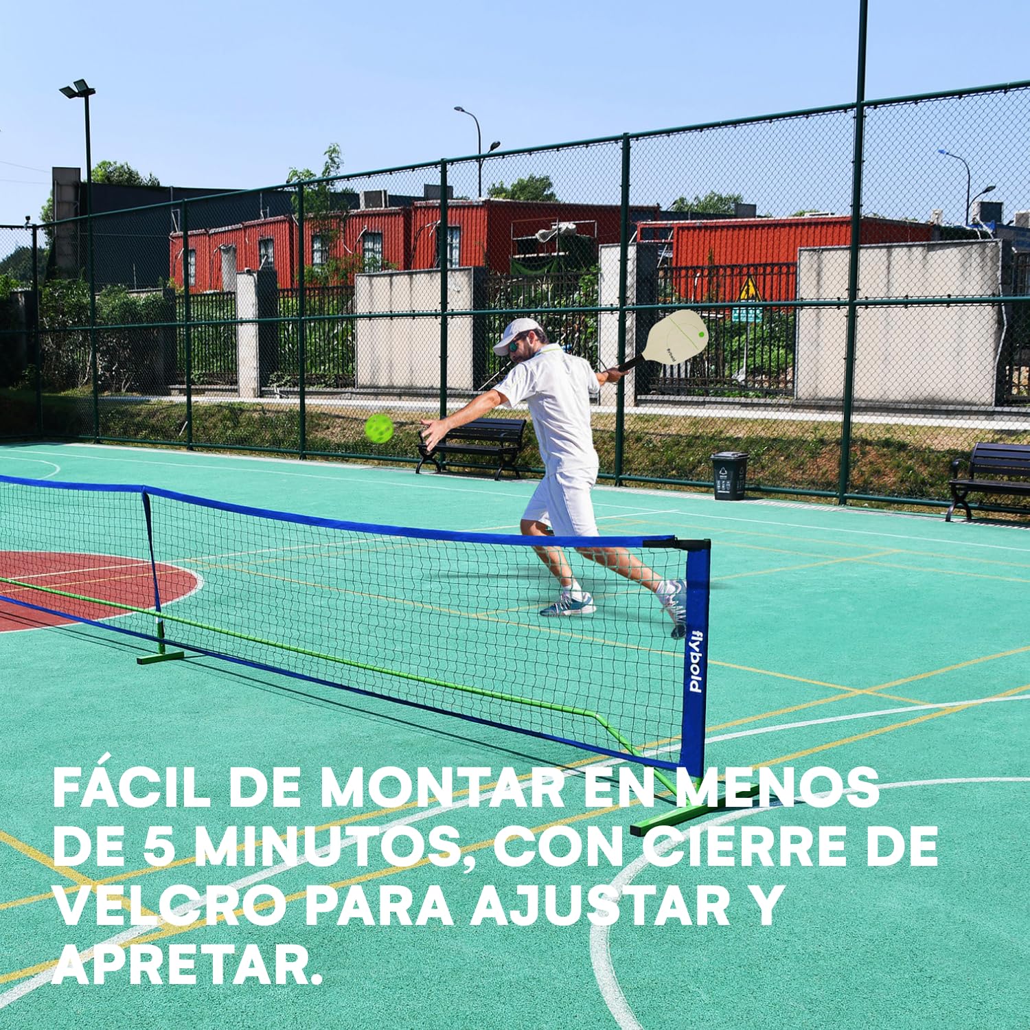flybold Red de pickleball | Juego portátil con/sin 4 palas | Equipo de tamaño de regulación de red, postes de metal entrelazados ligeros y resistentes con bolsa de transporte para juegos en interiores