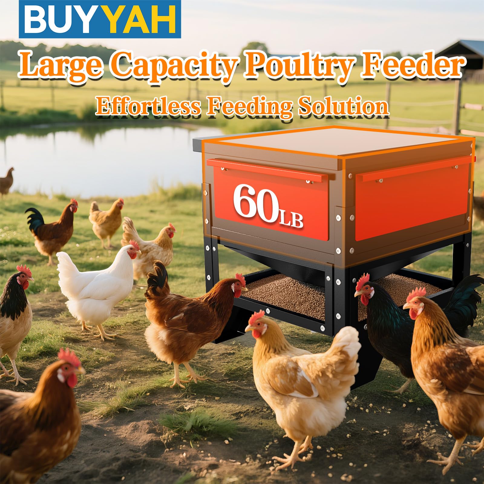 Comedero automático para pollos, gran capacidad de 70 libras, comedero de metal para aves de corral, sin residuos, impermeable, apto para gansos, patos, pavos, codornices