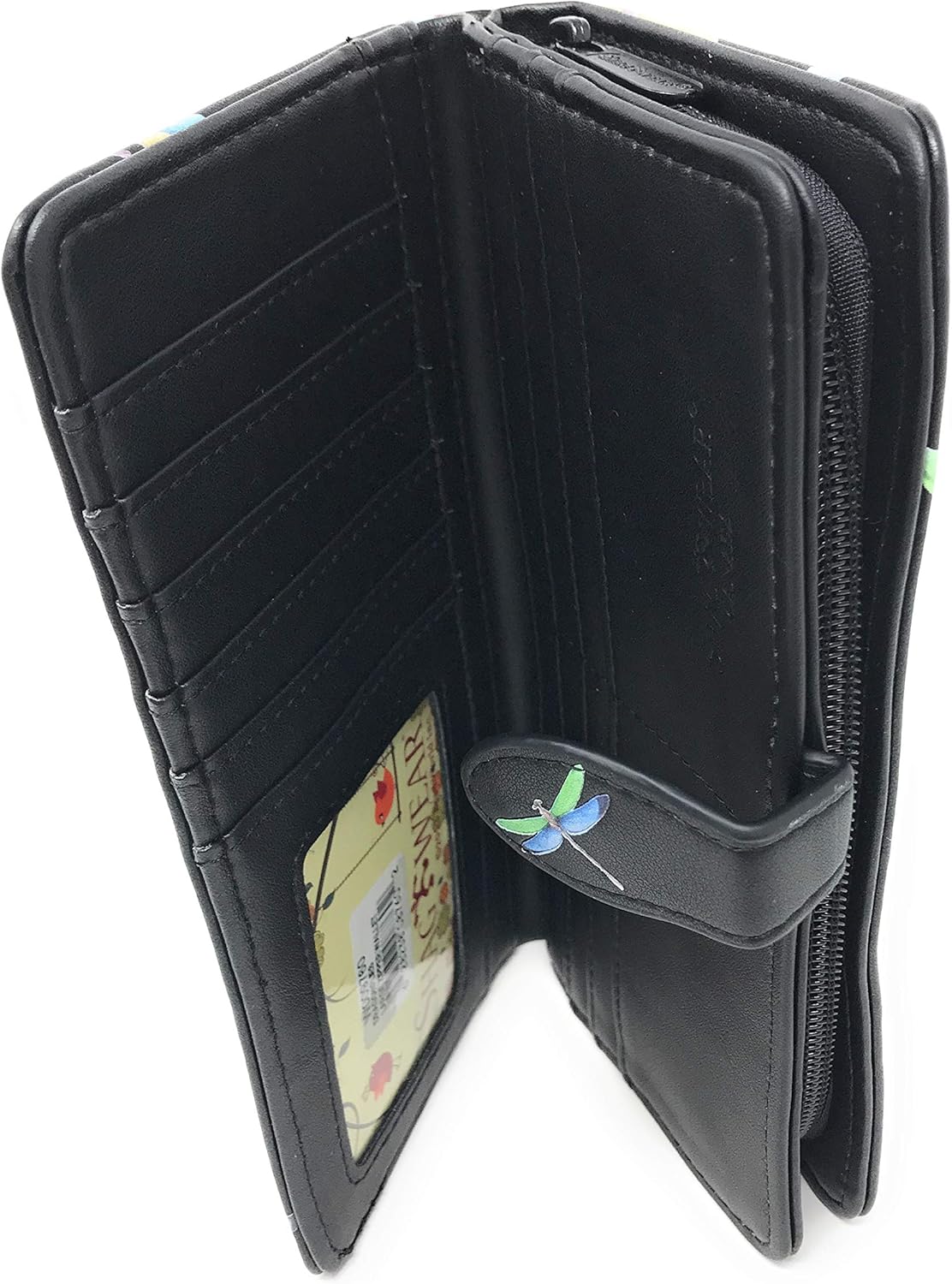 Shag Wear Dragonflies Large Wallet Vegan Faux Leather Nature Design Clutch with Card Slots Bill Compartments ID Window Zippered Coin Pocket 7" Black - Image 4