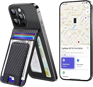 TopMade for MagSafe Wallet with Money Clip, Works with Apple Find My, Magnetic Wallet for iPhone 17/16/15/14/13/12 Series, for iPhone Wallet Stand with Finder Tracker, Black Carbon Fiber