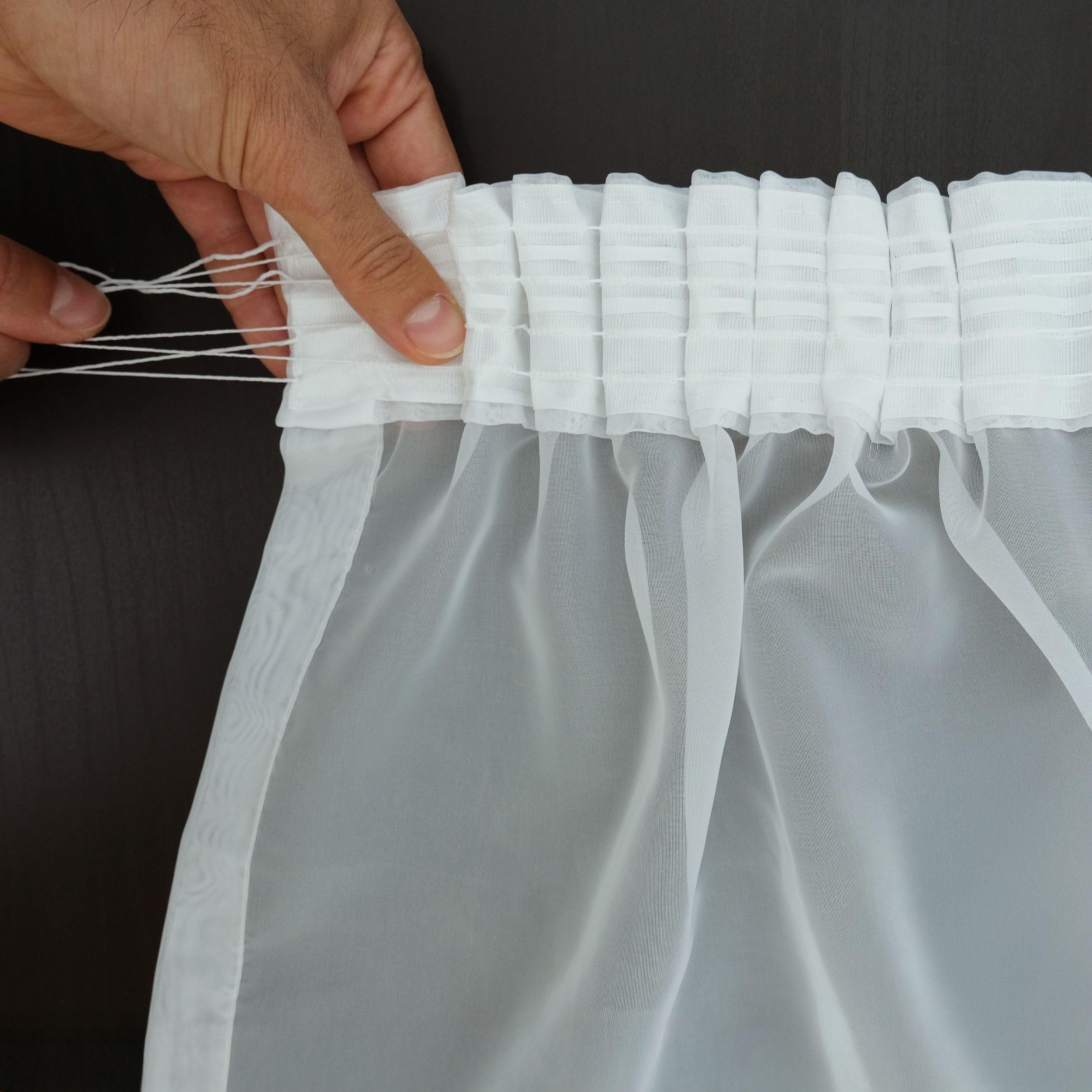 Voile Gardine Weiß mit Kräuselband Halbtransparent