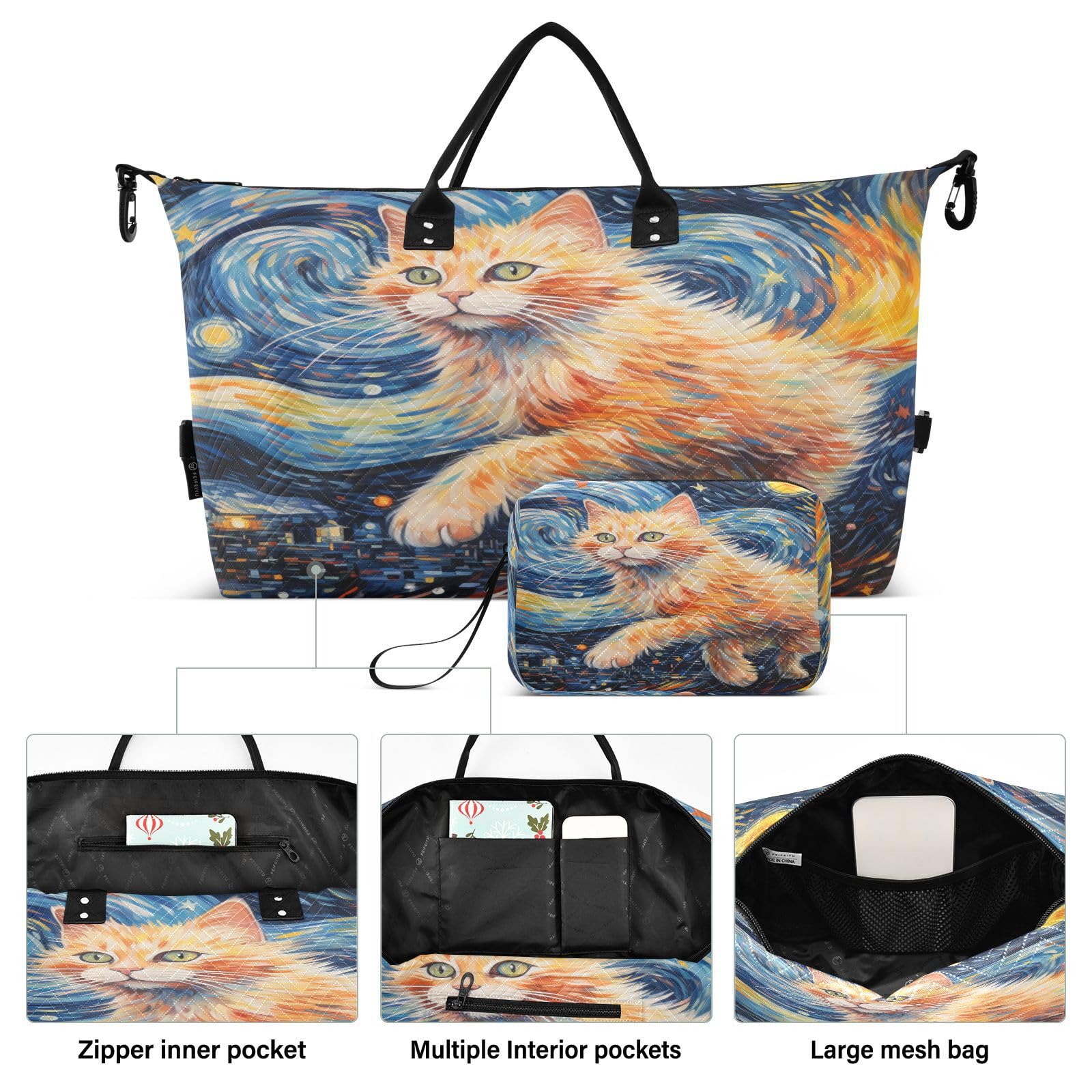 Süße Katze Galaxie Kunst Cartoon Sporttasche Handtasche mit Make-up Aufbewahrungstasche Badetasche für Reisen Mädchen Männer
