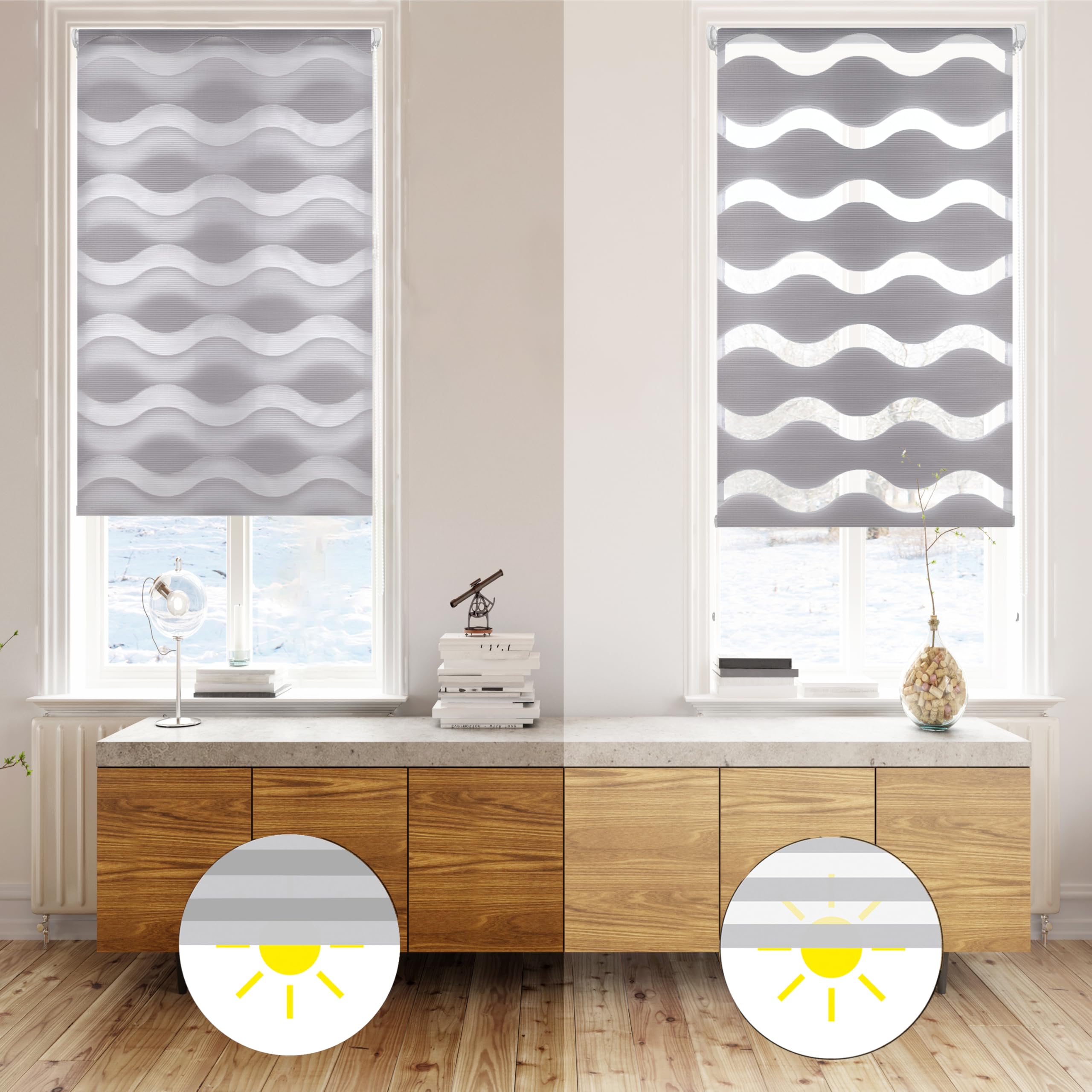 Blindecor - Luna doppelrollo klemmfix ohne bohren - duo rollo klemmfix Silber - 82 x 150 cm (Breite x Länge) Stoffgröße 79 x 145 cm – Bild 3