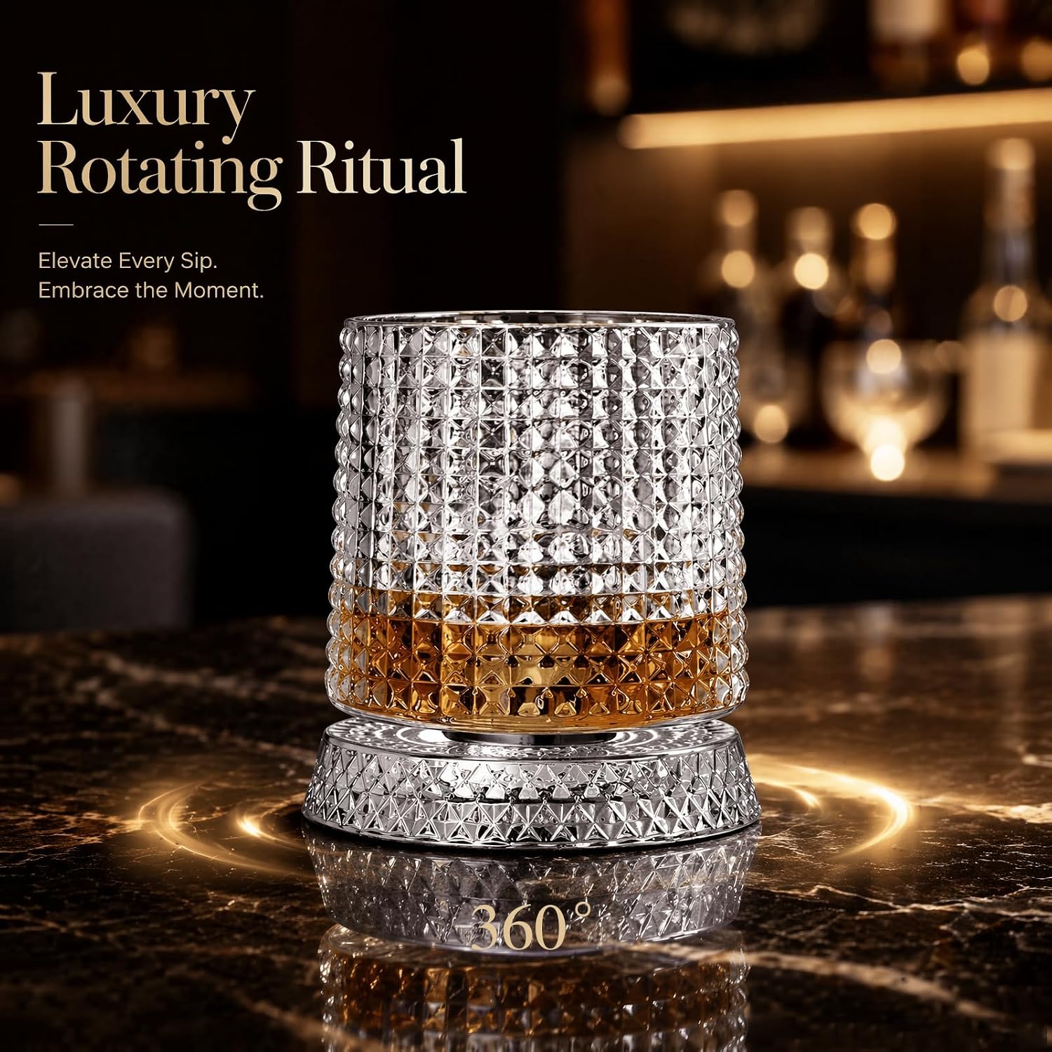 Spinning Whiskey Glasses with Ice Ball Maker - 360° Rotating Crystal Glass for Bourbon & Old Fashioned - Unique Home Bar Accessories, Gifts for Men, Dad, Husband image 3