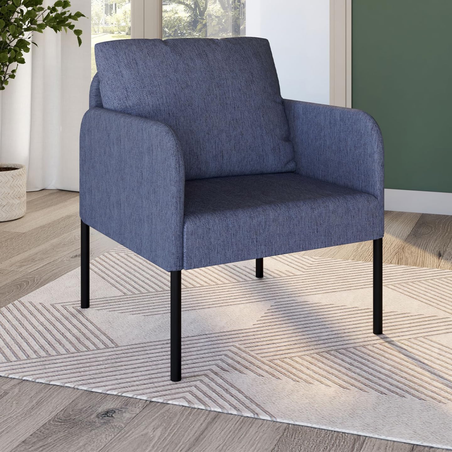 IDMarket - Sillón Auguste tejido azul, patas metálicas, color negro