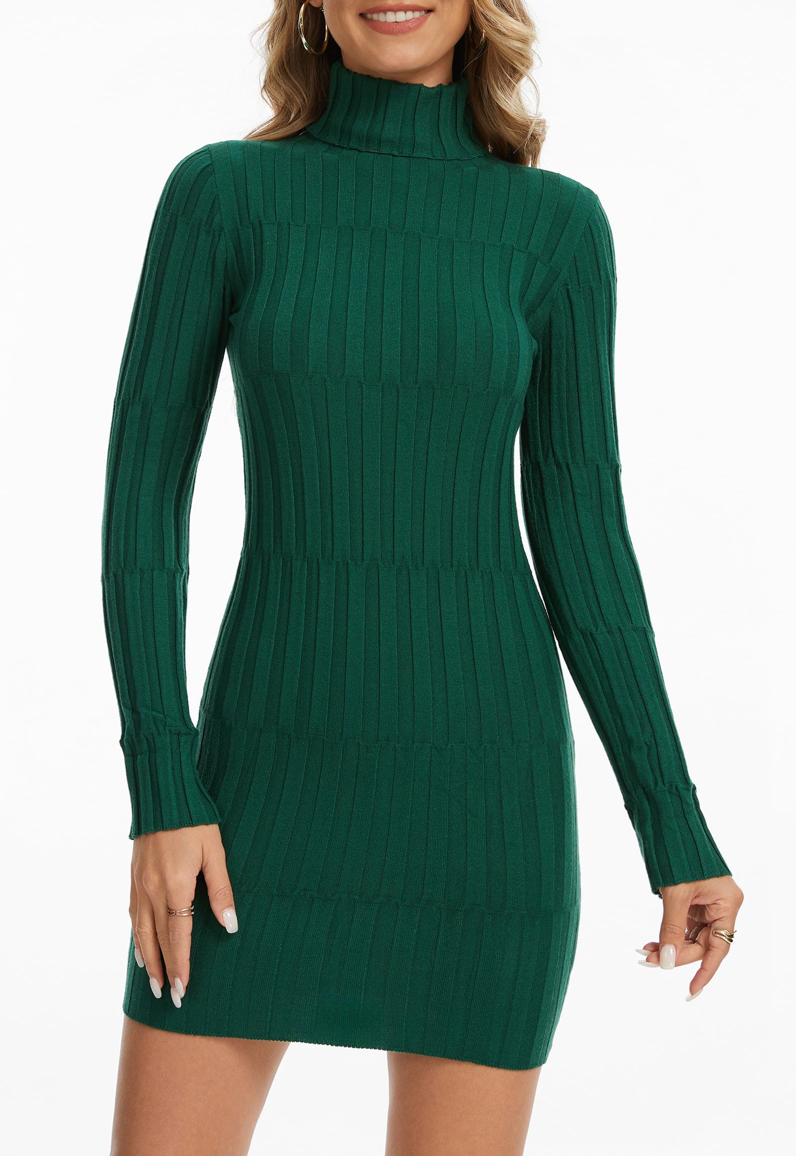 YUTILA Strickkleid Damen Rollkragen Moderne Langarm Warm Winterkleider Rippstrick Bodycon Pulloverkleid