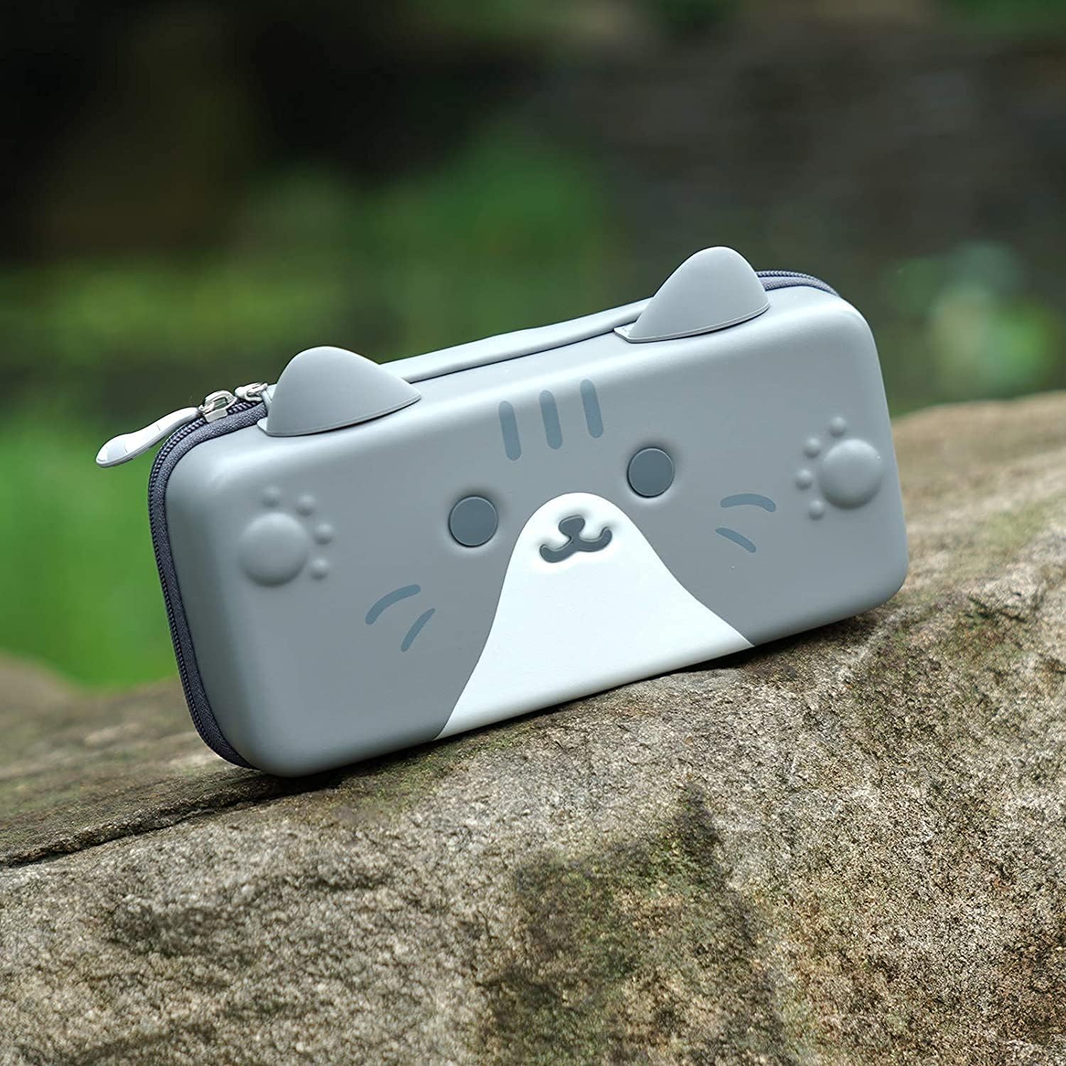 GeekShare Étui de Transport avec Oreilles de Chat pour Nintendo Switch/Switch OLED – Étui de Transport Portable Fin et Rigide pour Console Switch OLED et Accessoires, Gris, L