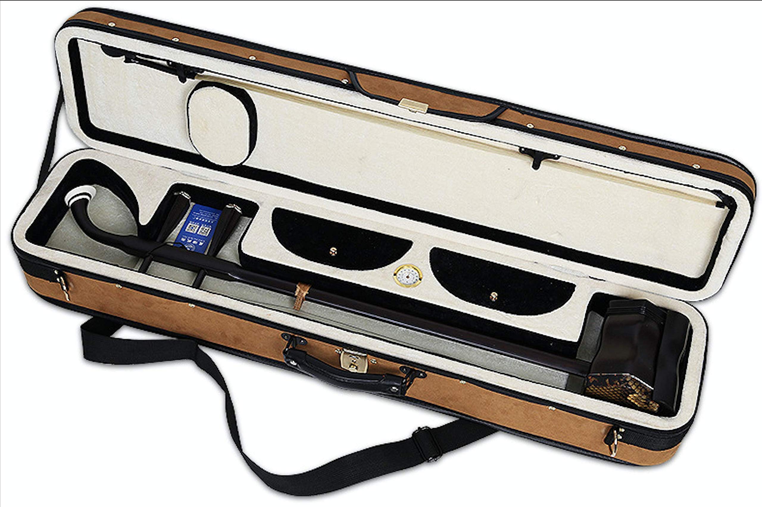 Landtom High-End Suede Erhu Case With Built-in Hygrometer – Protective Wood Frame Case For Erhu Instrument