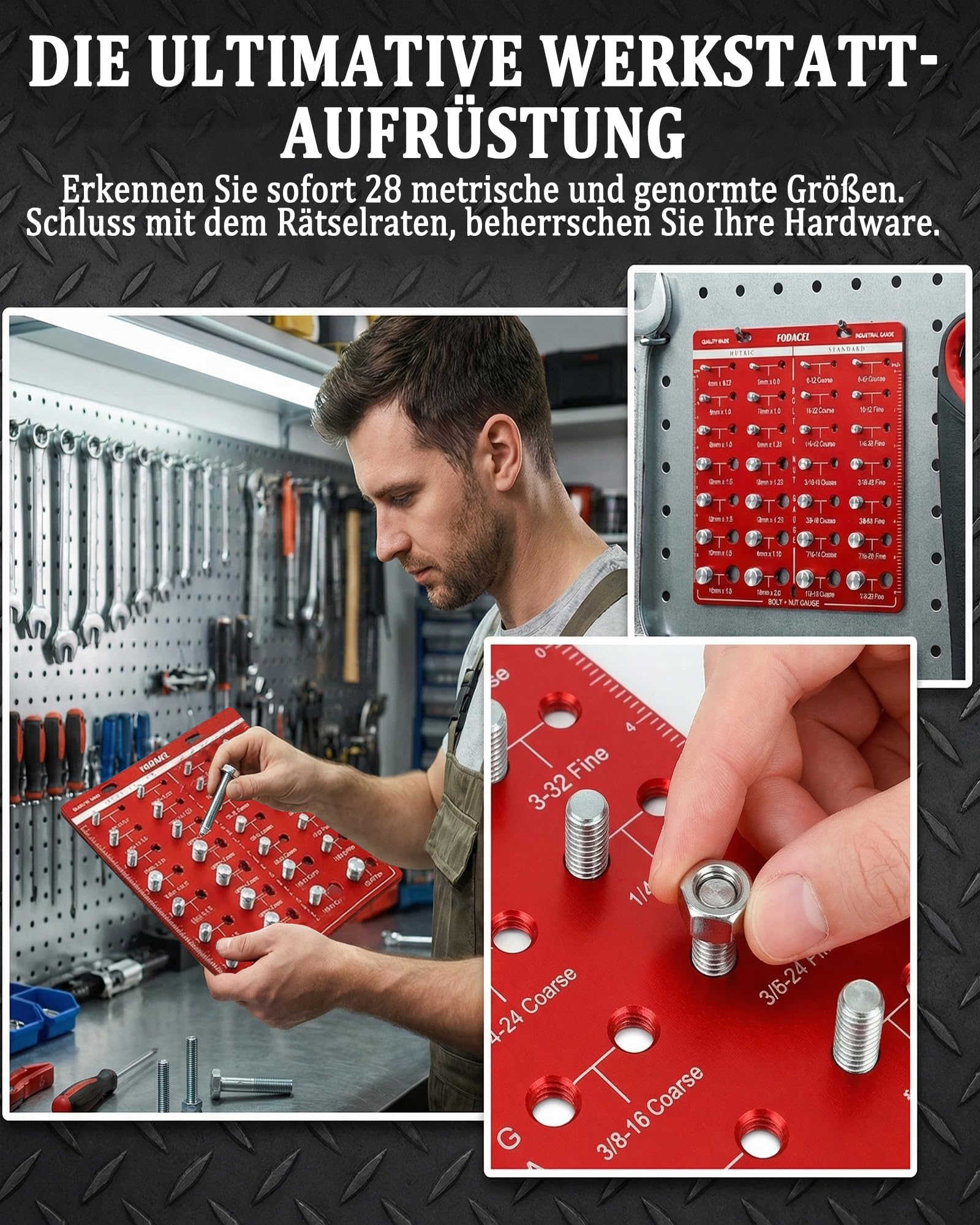 28 Löcher Gewindeprüfer für Muttern und Schrauben: Gewindelehre Thread Checker mit 14 Standard- und 14 Metrischen Gewinden aus Aluminium für Werkstatt Mechaniker Handwerker