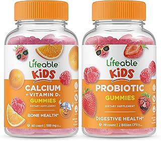 Lifeable Calcium with Vitamin D Kids + Probiotic 2 Billion CFU Kids, Gummies Bundle