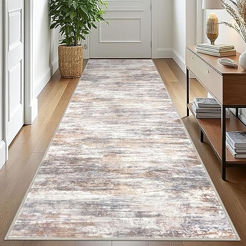 Miniatura 85 de KOZYFLY Alfombra moderna abstracta lavable de 2.6 x 10 pies, antideslizante, suave, alfombra de camino de cocina, alfombra a rayas azules óxido para