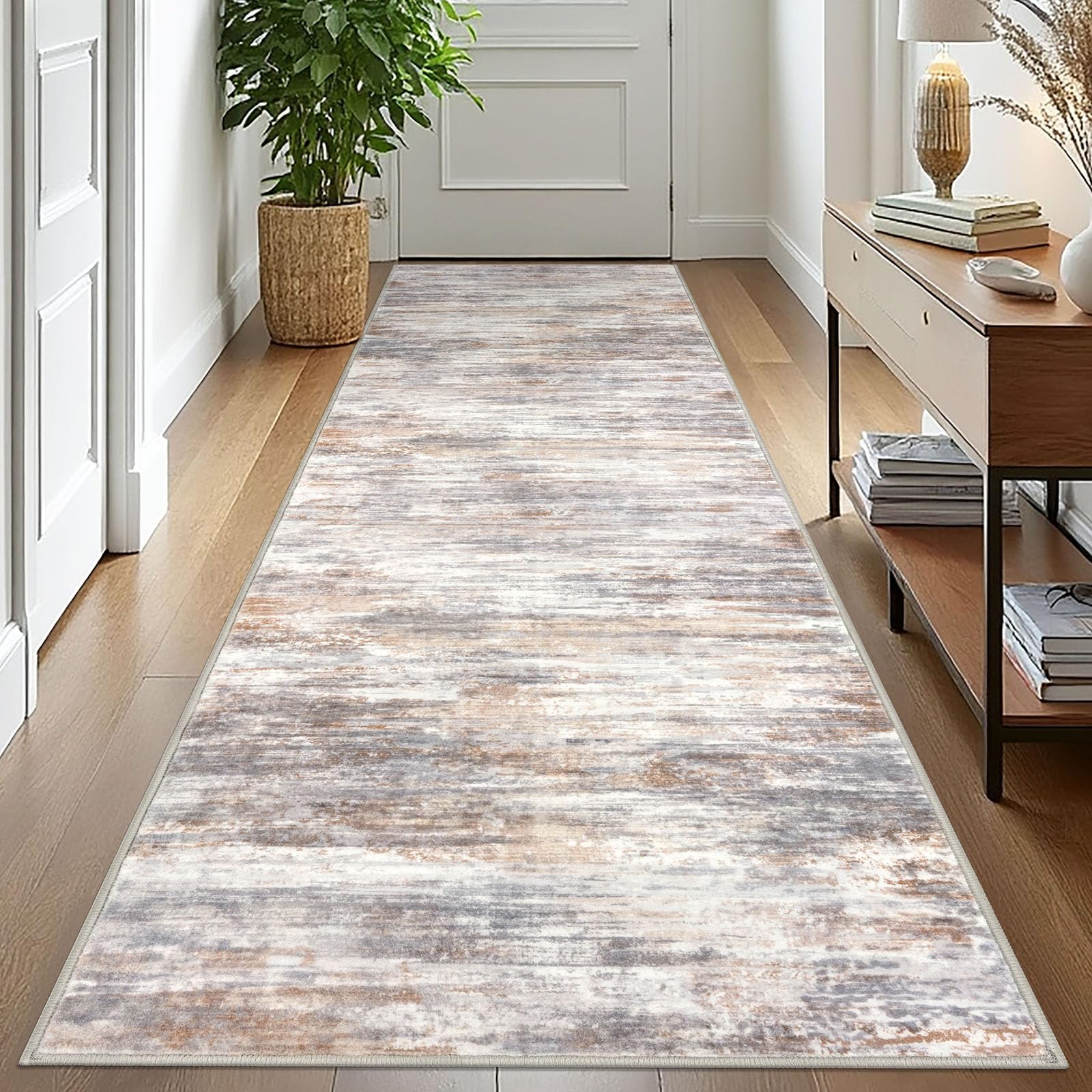 KOZYFLY 3x10 Ft Rug Modern Ombre Runner Rug for Hallway, Washable Kitchen Rugs Non-Slip Soft Striped Entryway Rug, Print Multi Grey Abstract Carpet for Laundry Nursery โ image 1