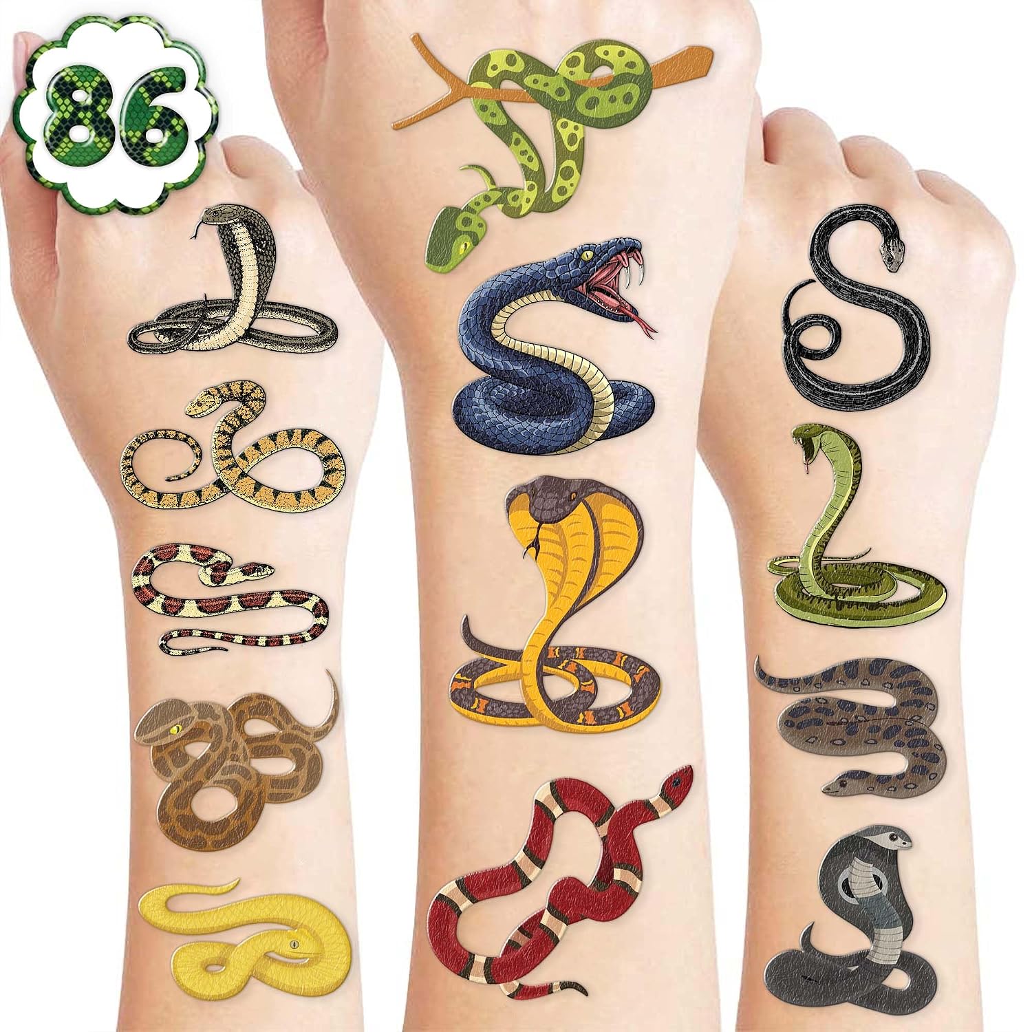 Snake Pre-Cut Temporary Tattoos for Kids - Fun Party Favors