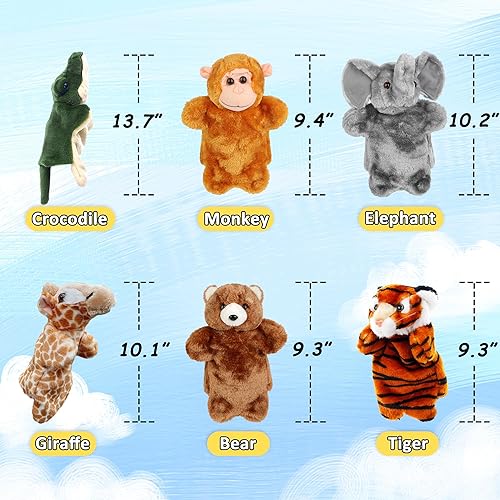 Miniatura 4 de RIY Marionetas de mano para niños, marionetas educativas de animales del bosque, juego de 6 (oso, elefante, jirafa, tigre, mono, cocodrilo)