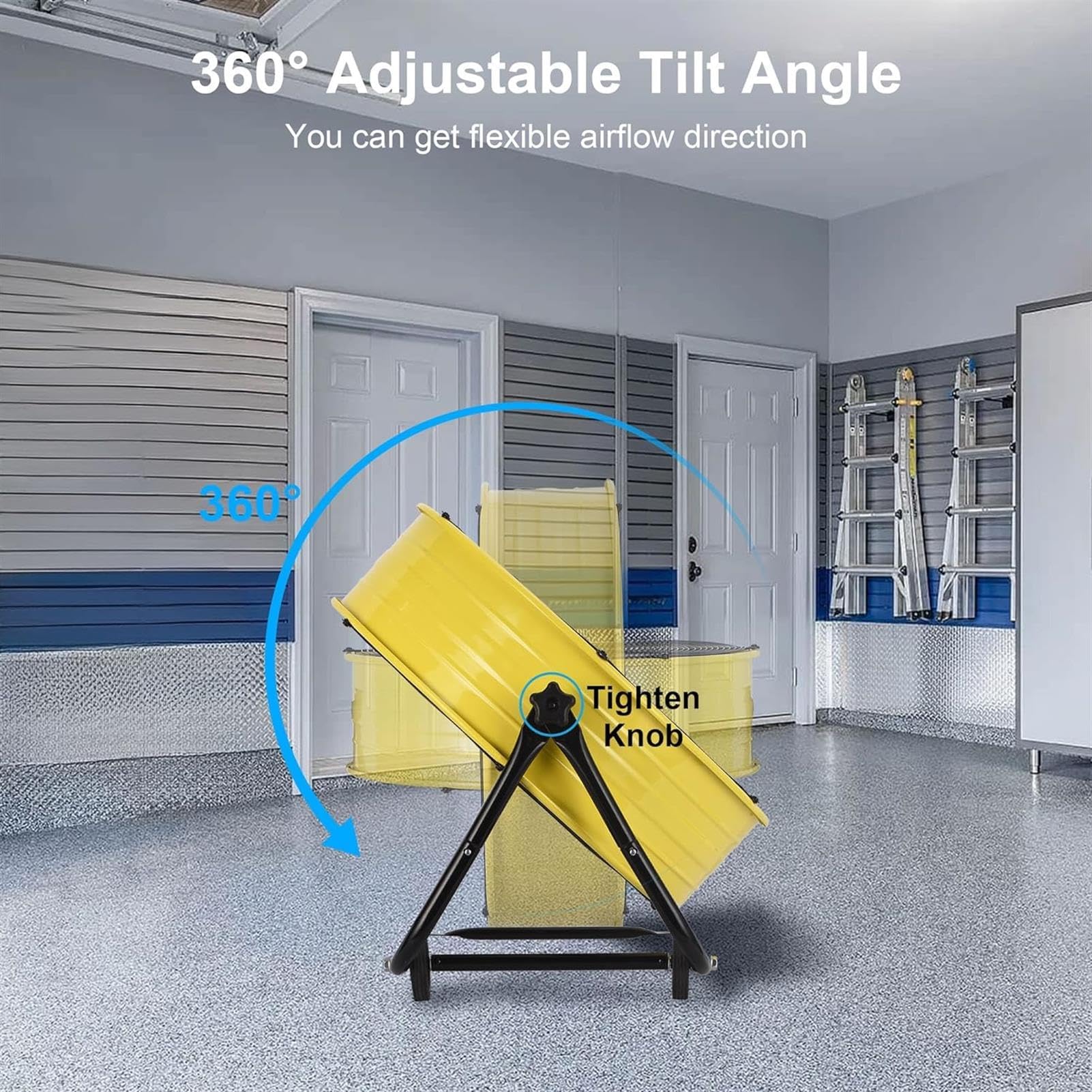 High Velocity Trommelventilator, robuste Metallkonstruktion mit 360° Neigung für Werkstatt, Garage, Lager, Industrie und Gewerbe