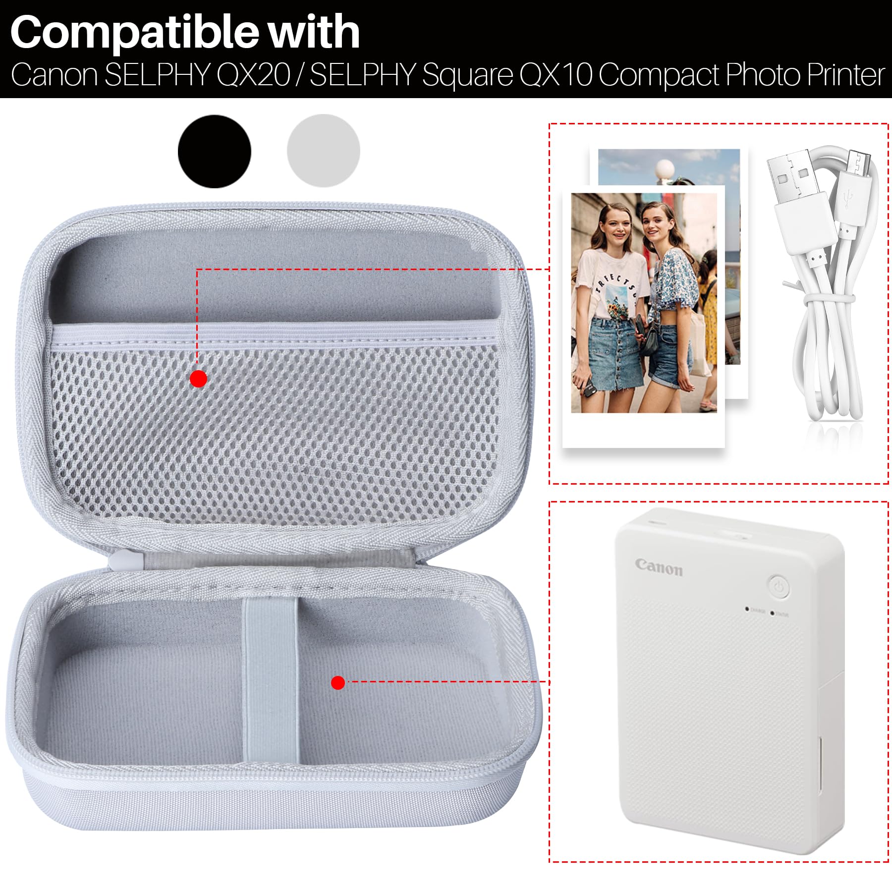 Lebakort Dur Étui Housse Cas Compatible avec Canon SELPHY QX20 / SELPHY Square QX10 Portable Printer (Black)