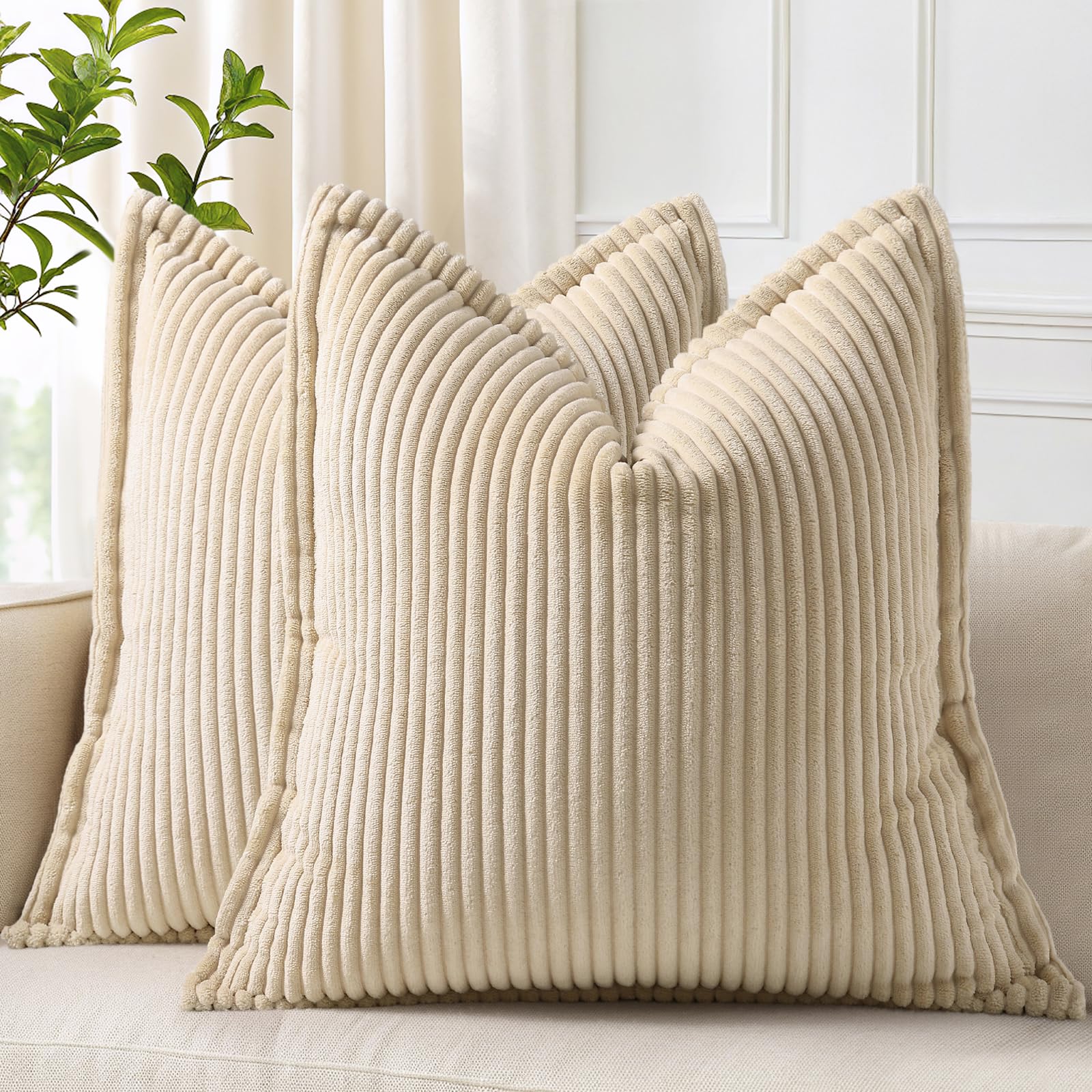 Homaxy Corduroy Cushion Covers 55 x 55 cm Set of 2, Beige โ image 1