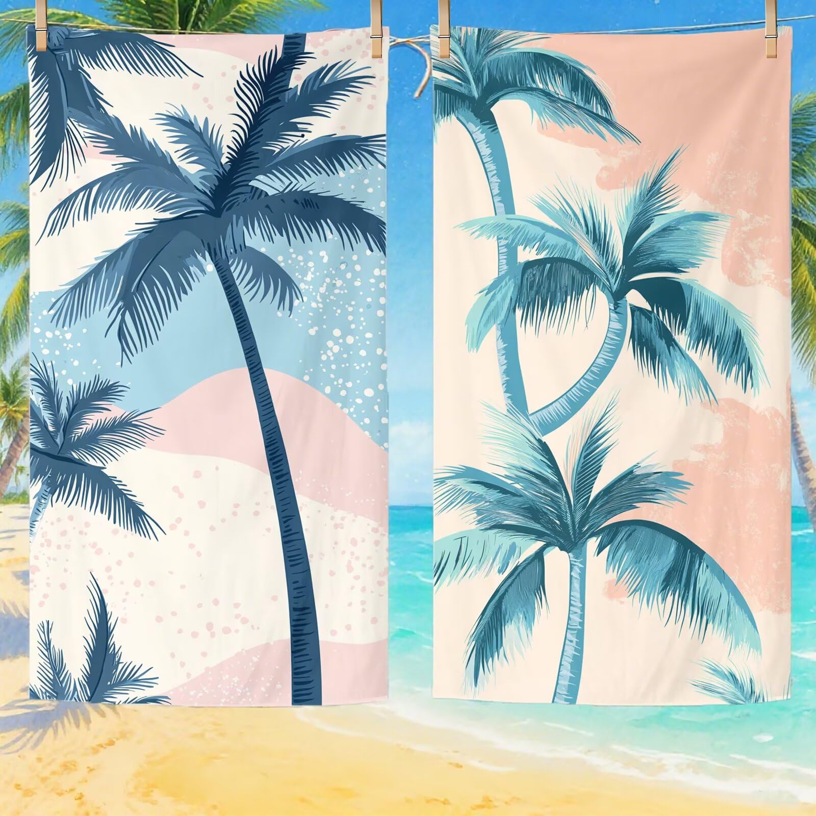Telo Mare Microfibra, Telo Mare Grande 200x100 cm Set da 2, Antisabbia Asciugatura Rapida Assorbente Salvietta da Spiaggia Asciugamano per Palestra Piscina Viaggi Picnic, Regali Donna Estate Q-632