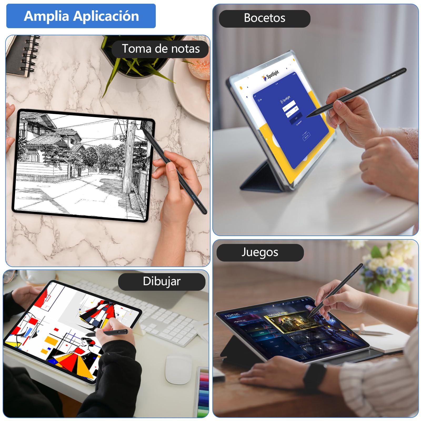 Stylet Capacitif Universel Compatible avec Lenovo, Samsung, Huawei et Mi Tablette, Noir