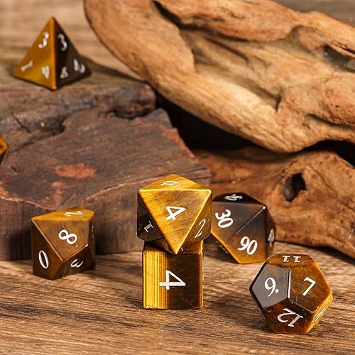 Miniatura 4 de UDIXI Juego de dados DND de piedra natural 7 dados de piedras preciosas de ojo de tigre para mazmorras y dragones dados DD hechos a mano para juegos