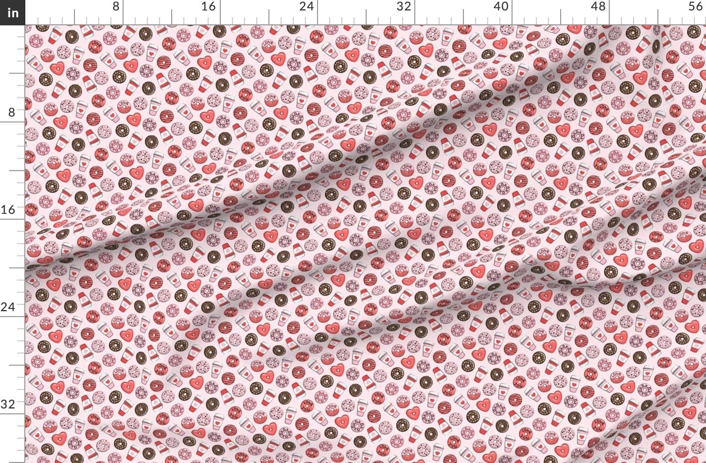 Spoonflower Fabric - Small Scale Donuts Coffee Valentines Day Red Pink Chocolate Love Printed on Organic Cotton Sateen Fabric by The Yard - Sewing Quilting Apparel Home Decor
