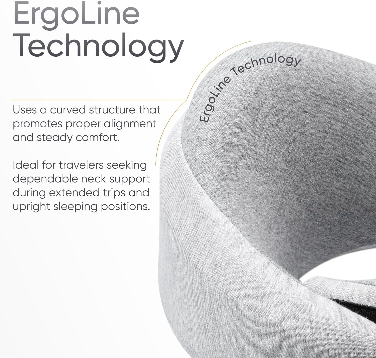Proglobe Luxe Memory Foam Travel Neck Pillow for Airplanes, Ergonomic 360° Neck and Chin Support, Organic Cotton Cover, Compact Compression Bag, Light Gray - Image 3