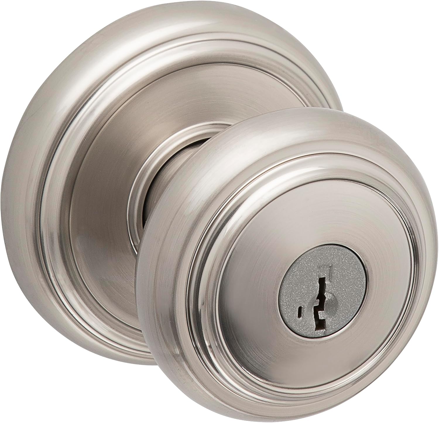 Baldwin Alcott, Entry Door Knob Handle with Keyed Lock Featuring SmartKey Re-key Technology and Microban Protection, in Satin Nickel